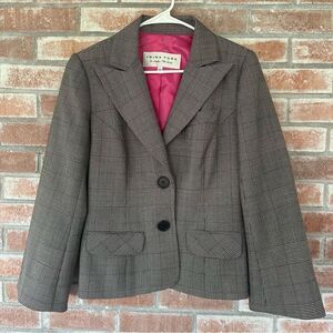 Trina Turk Wool Blend Plaid Blazer Jacket Women’s 10 Black White Pink Y2K